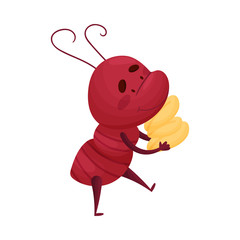 Cute Ant Character Carrying Grain to His Home Vector Illustration