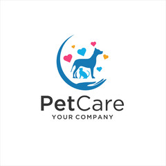 Pet Care Logo with Dog and Cat Template Design Vector