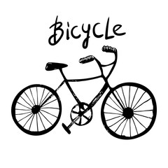 Bicycle. Doodle bike on the white background. black white Sport, recreation, vintage style. Vector illustration. Hand-drawn decorative element. Hand drawing