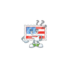 Independence day stamp cartoon mascot style in a confuse gesture