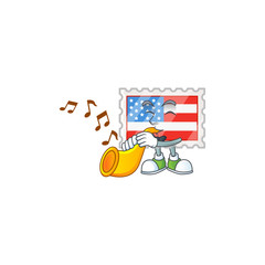 cartoon character style of independence day stamp playing a trumpet
