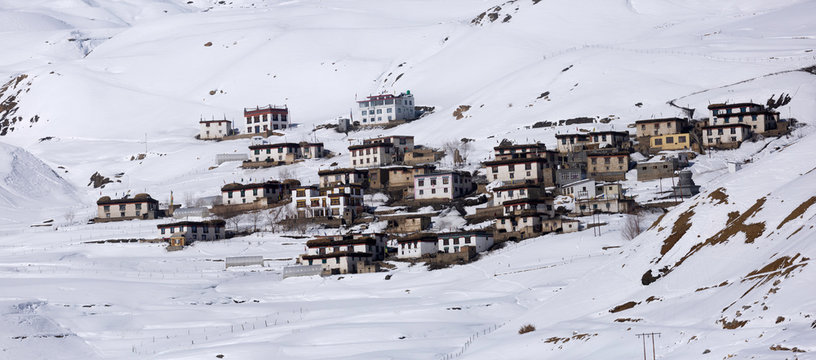 Chicham village at a height of around 4200 meters in Sipti valley, northern Himalayas.