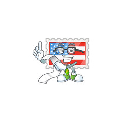 A funny face character of independence day stamp holding a menu