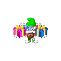 A charming independence day stamp cartoon mascot style with two boxes of gifts