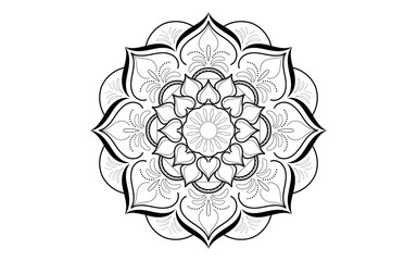 Circle pattern petal flower of mandala with black and white,Vector floral mandala relaxation patterns unique design with white background,Hand drawn pattern,concept meditation and relax