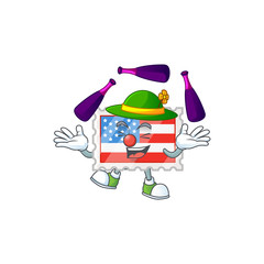 Smart independence day stamp cartoon character style playing Juggling