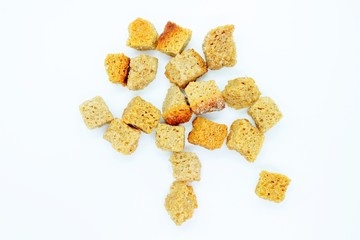 Dry rye crackers located on a white background
