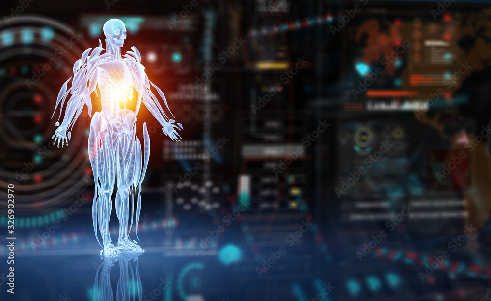 Poster digital x-ray human body holographic scan projection 3d rendering