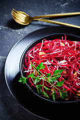 Salad of beetroot with nuts, vertical orientation