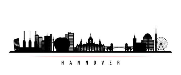 Hannover  skyline horizontal banner. Black and white silhouette of Hannover, Germany. Vector template for your design. - obrazy, fototapety, plakaty
