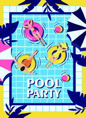 pool party,  a poster for a pool party with an inscription, people swim in the pool