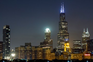Fototapeta na wymiar Beautiful view of Chicago skyline at night, Illinois, USA