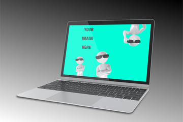 Laptop template mockup with a cool stickman figures.