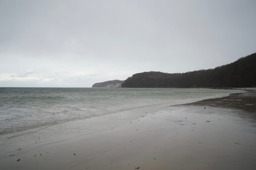 Baltic sea shore in winter with cloudy sky