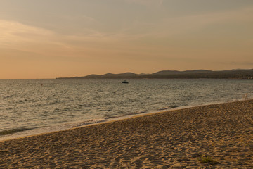 The waterfront of Nikiti in Chalkidiki, Greece, at sunset