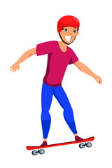Fototapeta premium Teenager on skateboard flat vector illustration