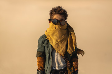 Post-apocalyptic Warrior Boy Outdoors in Desert Wasteland