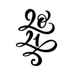 Fototapeta premium Vector calligraphic 2021 text. Christmas and Happy New Year concept design with calligraphy brush text on white background. Hand drawn lettering