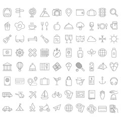 Set of vector line icons and symbols in flat design travel with elements for mobile concepts and web apps. Collection of travelling icons for infographic, logo, website, catalog, blog, typography.