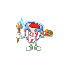 An elegant shield badges USA with star painter mascot icon with brush
