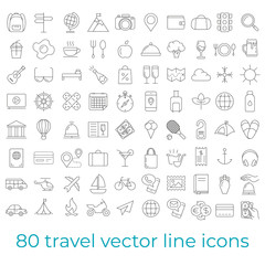 Set of vector line icons and symbols in flat design travel with elements for mobile concepts and web apps. Collection of travelling icons for infographic, logo, website, catalog, blog, typography.