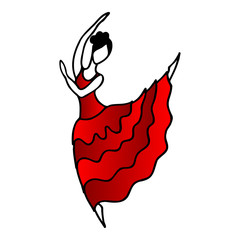 Hand drawn spanish flamenco dancer in red dress. Cartoon flamenco dancer for lifestyle design. Fashion illustration.