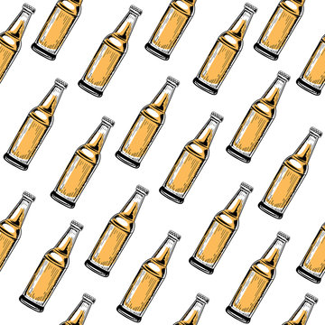 Beer bottles on a white background seamless pattern