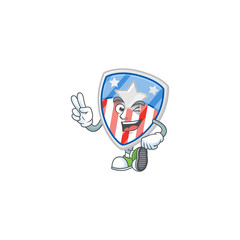 Cute cartoon mascot picture of shield badges USA with star with two fingers
