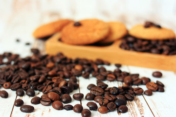 Coffee beans and cookies for breakfast
