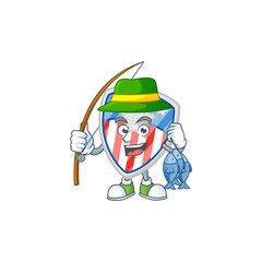 A mascot design of Fishing shield badges USA with star with 3 fishes