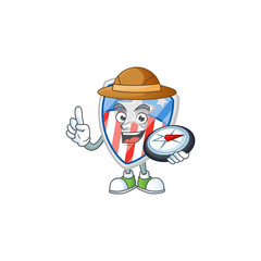 A shield badges USA with star explorer cartoon design having a compass