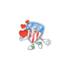 Obraz na płótnie Canvas A sweetie shield badges USA with star cartoon character holding a heart