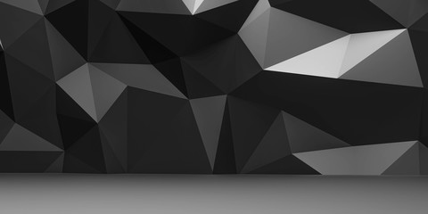 Fototapeta premium abstract wall polygon dark grey and black geometric structure with triangular shapes on white background 3d render illustration