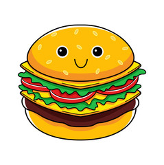 Illustration of Burger on white background. Fast food in hand drawn style.