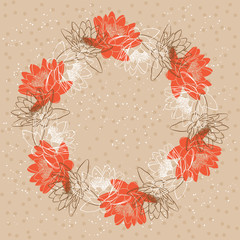 Floral background with water lily wreath