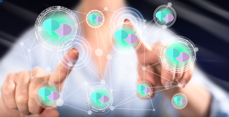 Woman touching a communication network concept