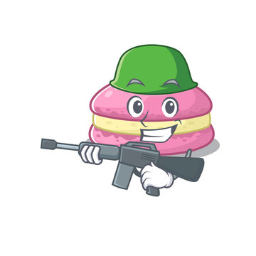 A cute picture of strawberry macaronsArmy with machine gun