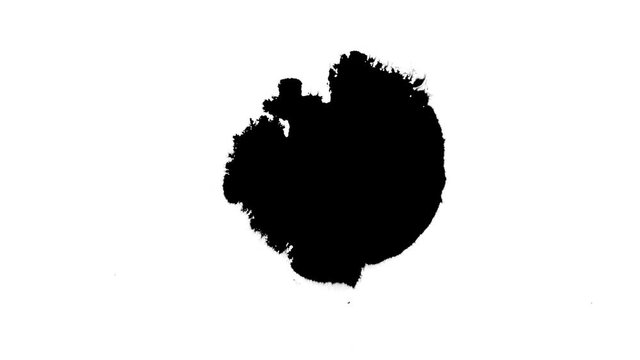 Black ink drops splatters spilling on white background