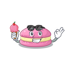 happy face strawberry macarons cartoon design with ice cream