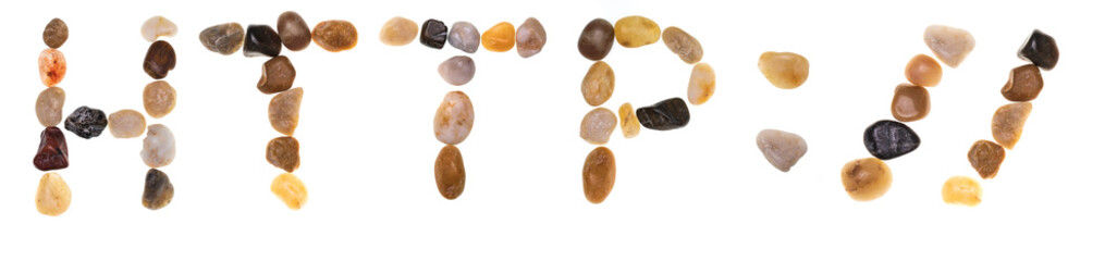 Fototapeta na wymiar Words HTTP:// handmade with stones (boulders). Collection words with stones. Isolated on white background.