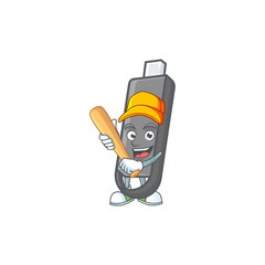 Naklejka premium An active healthy flashdisk mascot design style playing baseball