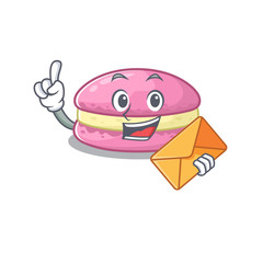 Happy face strawberry macarons mascot design with envelope