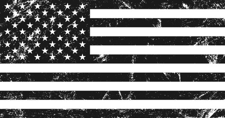Grunge USA flag. Original proportions, black and white version. - 326914970