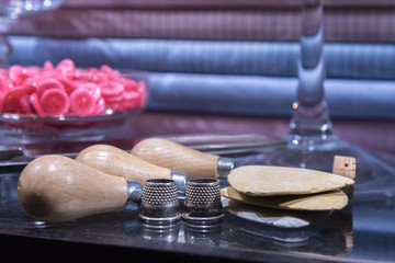 Tailor's Table with Assorted Implements