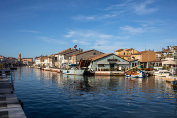 Obraz premium he port canal designed by Leonardo da Vinci and old town of Cesenatico on the Adriatic sea coast