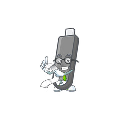 A funny face character of flashdisk holding a menu