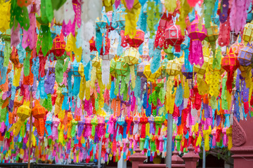 Fototapeta na wymiar Colorful Yi Peng Lantern, Lanna lantern in northern