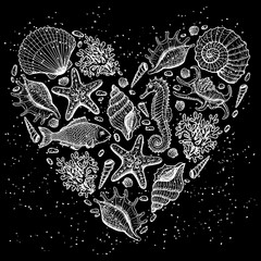 Sea heart. Original hand drawn illustration