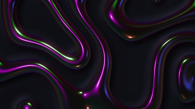Stylized liquid metal jets lit with colorful lights, repeatable animation