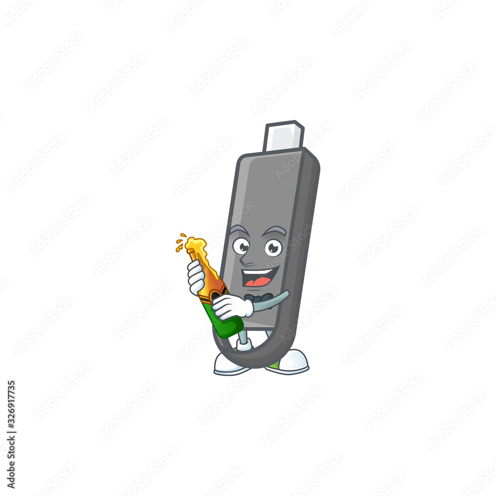 Sticker mascot cartoon design of flashdisk having a bottle of beer